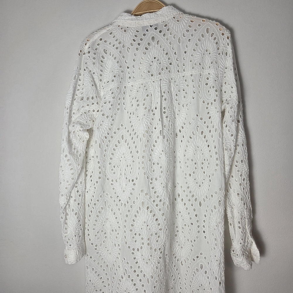 Part Two White Eyelet Broderie Anglaise Cotton Button Front Duster Dress - Picture 11 of 12
